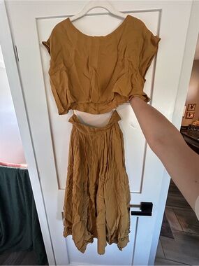 Boutique Flowing Mustard Crop Top and Maxi Skirt Set